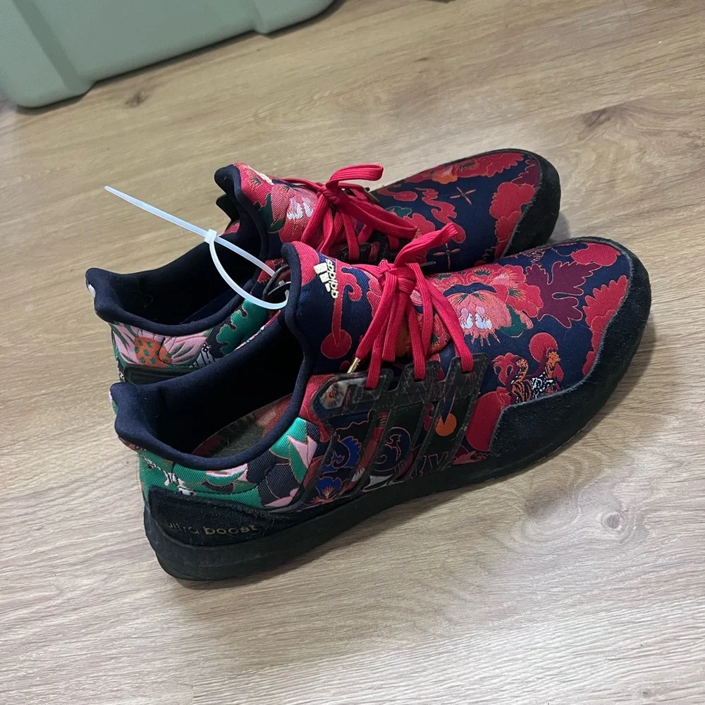 Adidas Ultra Boost Men's Sneakers - Black and Multicolor Floral - Picture 2 of 7